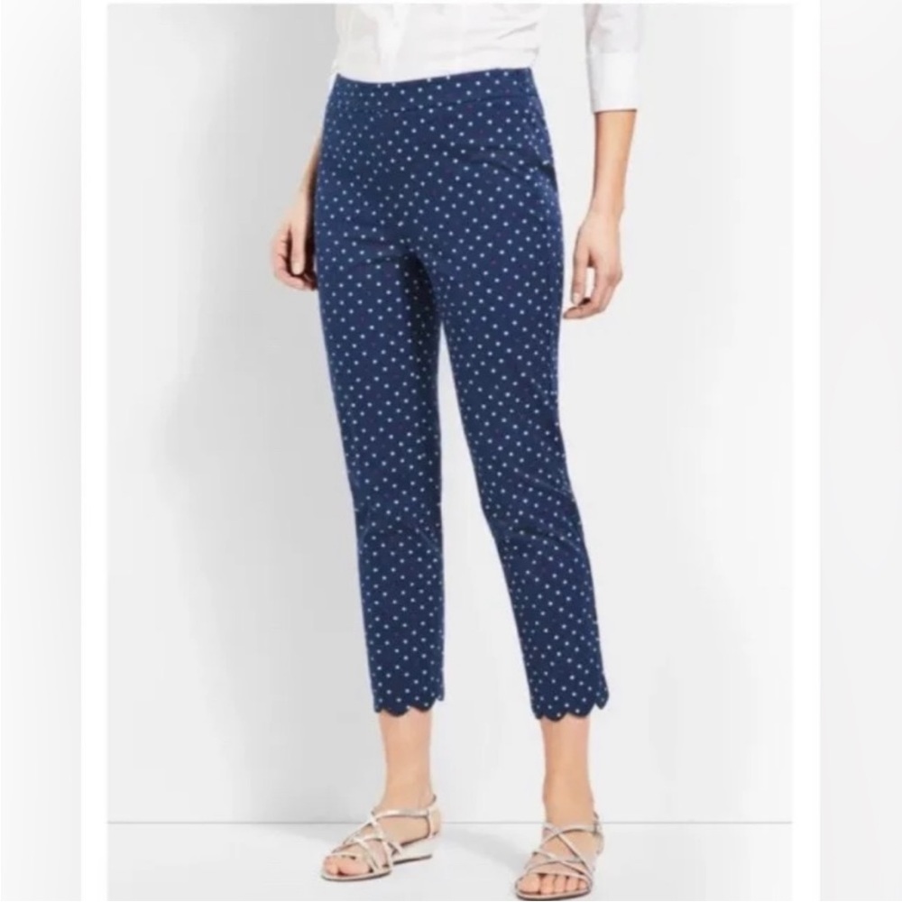 Talbots Chatham Crop Pant Slim Leg Polka Dot Scalloped Hem Size 16